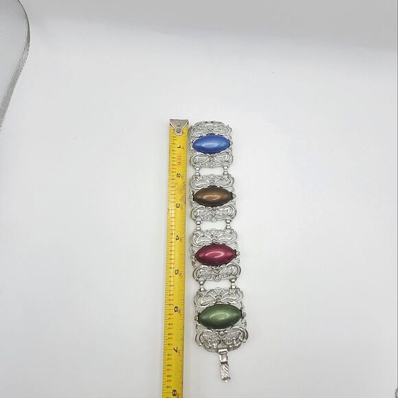 Vintage Sarah Coventry Bracelet, Wide Panel, Chunky,  Lucite Stones - Picture 5 of 5